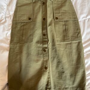 Olive Button-Front Skirt